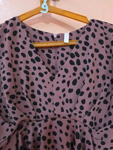 Mauve Black Printed Peplum Ruffle Top