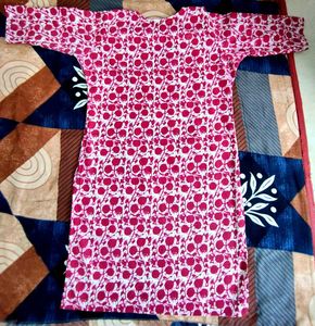 Pink &amp; White Floral Print Kurta