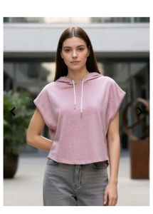 Casual Pink Sleeveless Hoodie Top