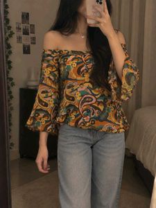 h&m Vibrant Paisley Print Bell Sleeve Top