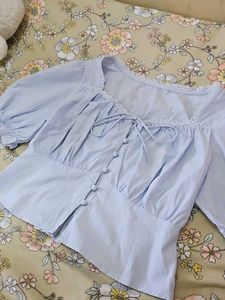 Sweet Blue Puff Sleeve Blouse