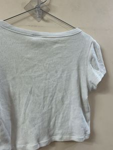 White Ribbed Cropped Top