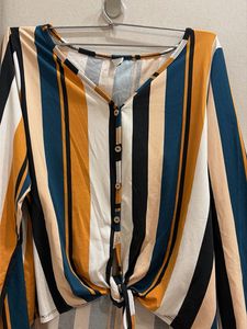 Boho Striped Knot Front Blouse