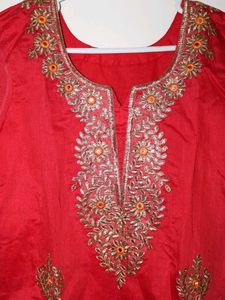Red Chanderi Silk Kurta