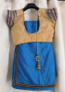 Beautiful Blue Saree With Stiched Blouse