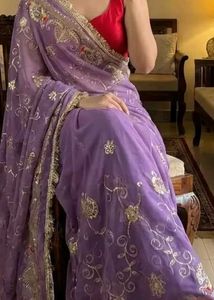 Beautiful Lavender Embroidered Saree