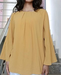 Mustard Yellow Pleated Sleeve Top