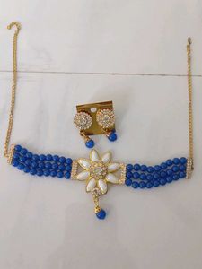 Blue Beaded Choker Necklace Set