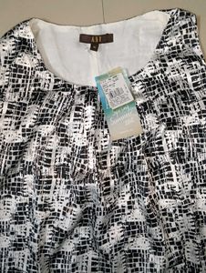 Black &amp; White Printed Sleeveless A-Line Dress