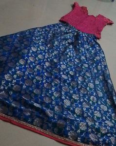 Pink And Blue Lehnaga Without Duppatta