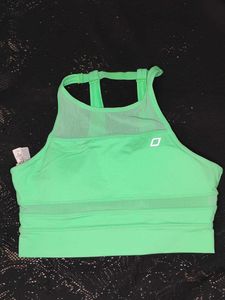 Neon Green Padded Sports Bra with Mesh Detail