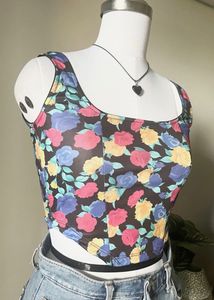 Floral Print Square Neck Crop Top