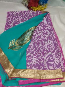 Elegant Purple Floral Print Saree with blouse