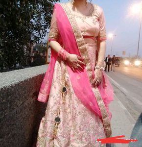 peach colour beautiful lehenga with embroidery work and hand work with heavy can can