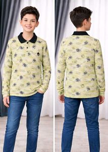 Unique Patterned Long Sleeve Polo Shirt