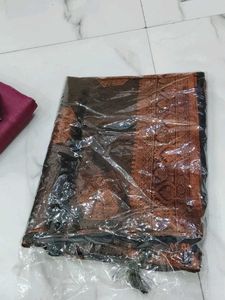 Elegant Magenta Saree with Striped Blouse combo of