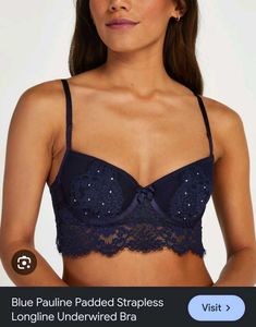 Beautiful Blue Longline Bra with Lace Detail