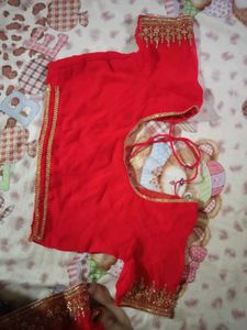 Beautiful Red Embroidered Saree with Blouse