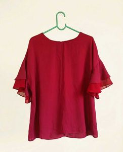 Red Ruffle Sleeve Top