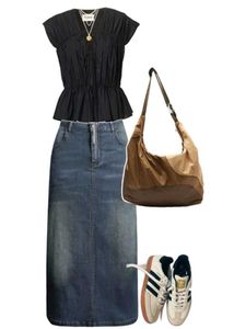 2000s Denim Slit Midi Skirt