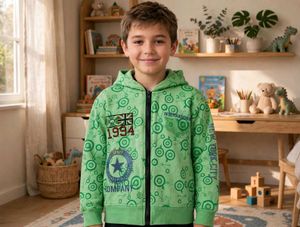 Green Graphic Print Zip-Up Hoodie