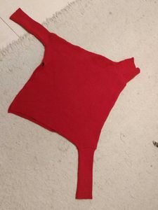 Red Asymmetric Knit Top (Poncho Style)