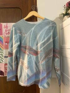 Light Blue Feather Print Sweater