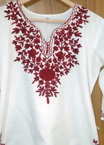 Embroidered White& red Kurta