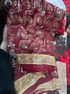Elegant Maroon &amp; Gold Embroidered Saree