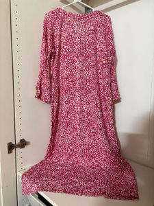 Pink Printed Kurta with Embellished Neckline