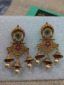 Antique Gold Finish Jhumka Earrings