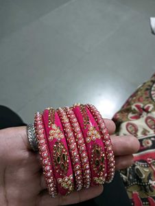 Beautiful Pink Bangles with Pearl and Stone Work