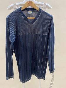 Men's V-Neck Striped Knit Sweater