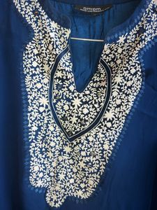 Am:pm Designer Pure Georgette Embroidered Blue Top