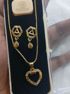 Gold Tone Heart Necklace &amp; Earrings Set