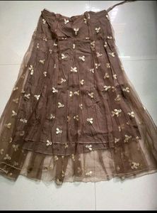 Embroidered Brown Net Skirt