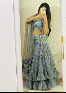 Grey Ruffled Lehenga Choli Set