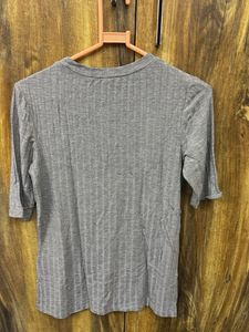 Grey Ribbed Crew Neck T-Shirt