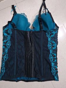 y2k Lace Trim Push-Up Corset Bra/top 🩵🖤