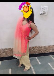Coral And Gold Indian Salwar Kameez