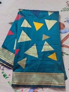 Beautiful Teal Saree with Geometric Print