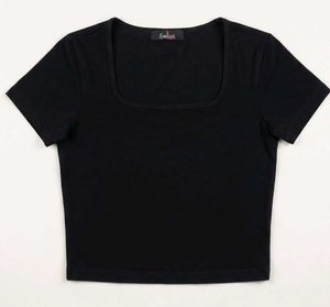 Basic Black Square Neck Crop Top