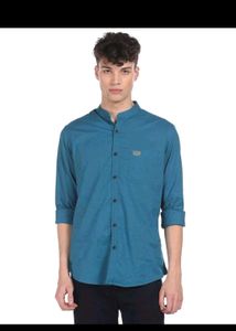 Men's Blue Band Collar Shirt 👔