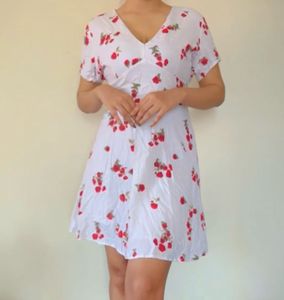White Floral Printed Flare Mini Dress