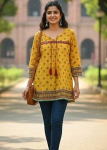 Yellow Printed Tunic Top