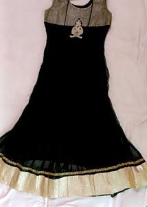 🖤 Elegant Black &amp; Gold Partywear Anarkali Dress