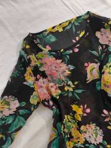 Sheer Floral Print Long Sleeve Top