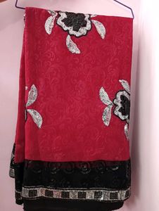 Elegant Red Embellished Saree