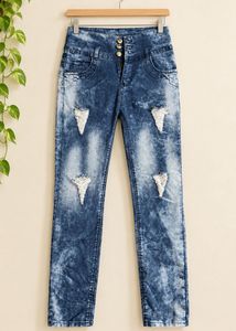 Distressed Acid Wash High Waist Jeans