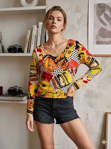 🌸 Imported Vibrant Collage Print Long Sleeve Top